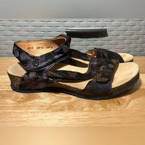 Think Sandals Womens Black Leather Cork Slingback Strappy Comfort Dumia